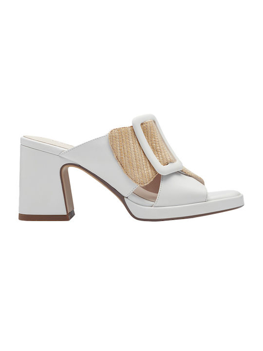 Tamaris Heel Leather Mules White