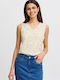 Women's Blouse Cotton Sleeveless with V Neckline Floral Ecru