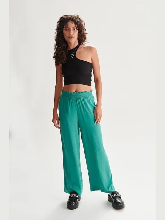 24 Colours Women's Fabric Trousers Green