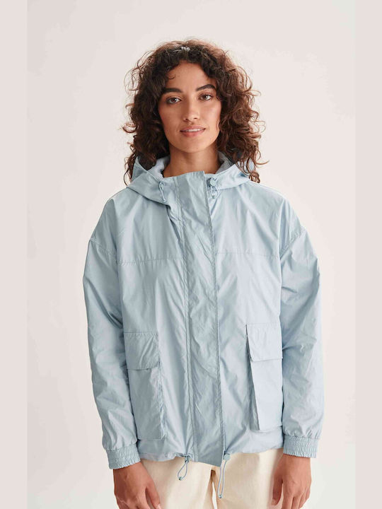 24 Colours Women's Short Lifestyle Jacket Windproof for Spring or Autumn with Hood Blue