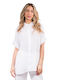 4tailors Γυναικεία Μπλούζα Βαμβακερή με Κουμπιά Λευκή