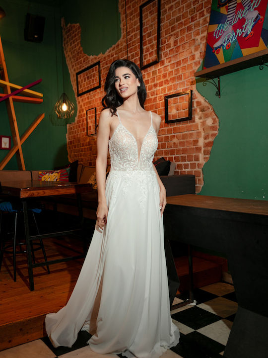 Wedding Dress "elegant Aria" Muslin Skirt Lace Neckline