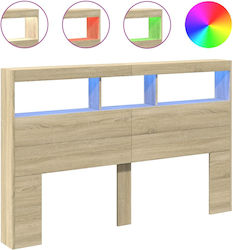 vidaXL LED Bed Headboard Solid Oak 160x102 cm