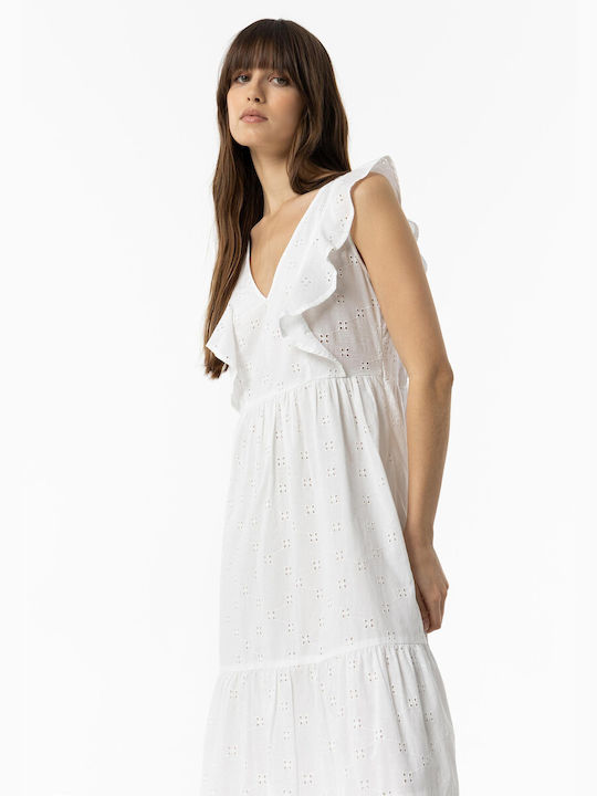 Tiffosi Maxi Φόρεμα με Βολάν Λευκό