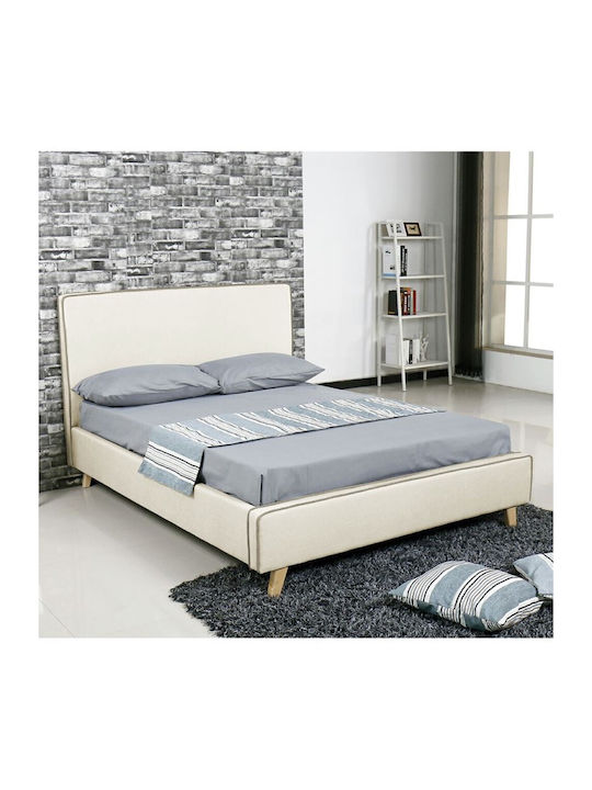 Morisson Κρεβάτι Διπλό Επενδυμένο με Ύφασμα Εκρού για Στρώμα 140x190cm