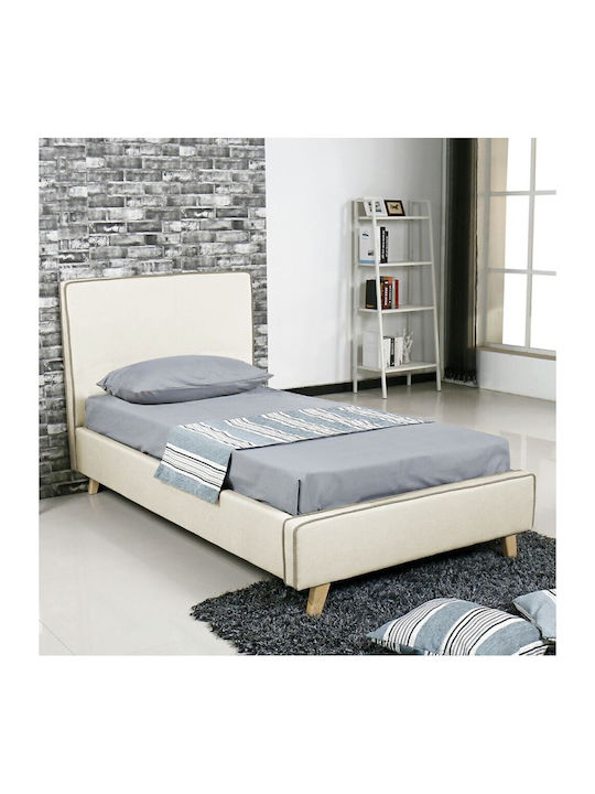 Morisson Κρεβάτι Μονό Επενδυμένο με Ύφασμα Εκρού για Στρώμα 90x190cm