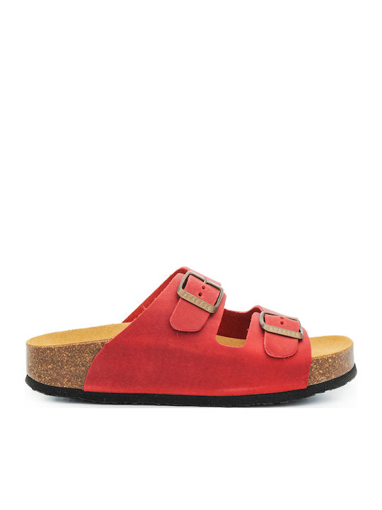 Plakton Leather Women's Flat Sandals Red