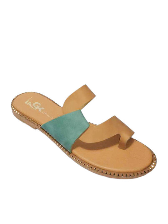 Leather Women's Flat Sandals in Tabac Brown Color