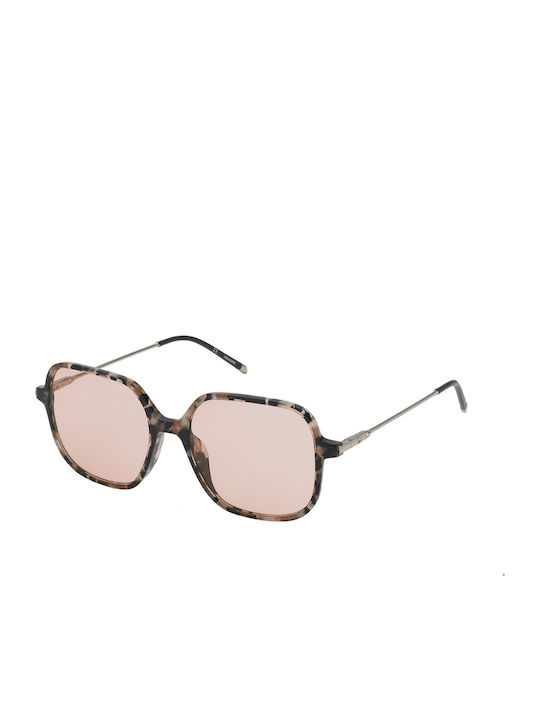 Zadig & Voltaire Women's Sunglasses with Brown Tartaruga Frame and Pink Lens