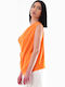 Damen Bluse Drapierung Orange