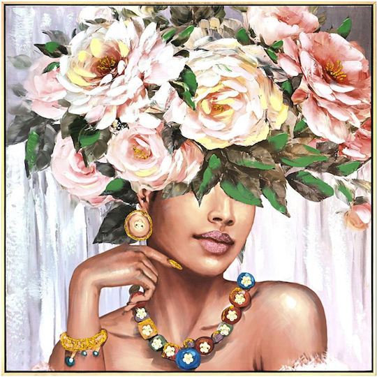 Inart Flowergirl Gemälde auf Leinwand 82x82cm Inart Flowergirl Gemälde auf Leinwand 82x82cm