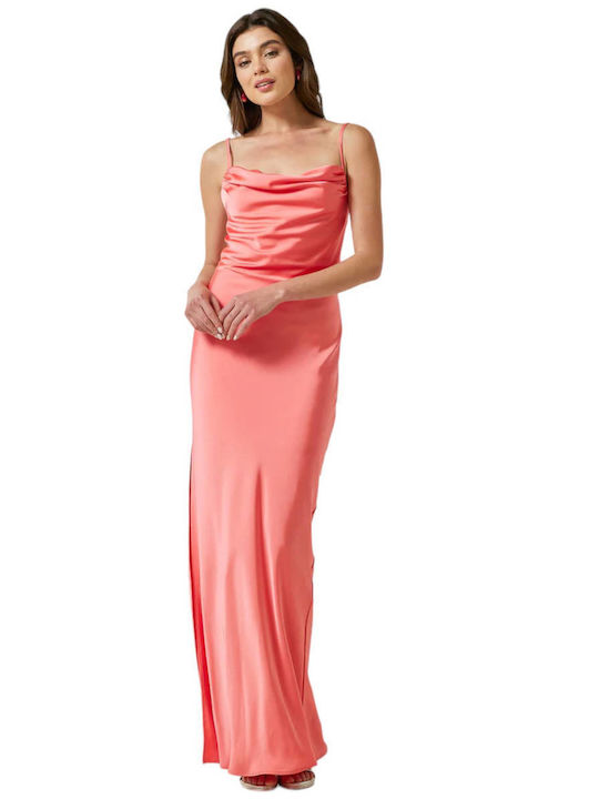 Enzzo Maxi Dress for Wedding / Baptism Draped Satin Coral