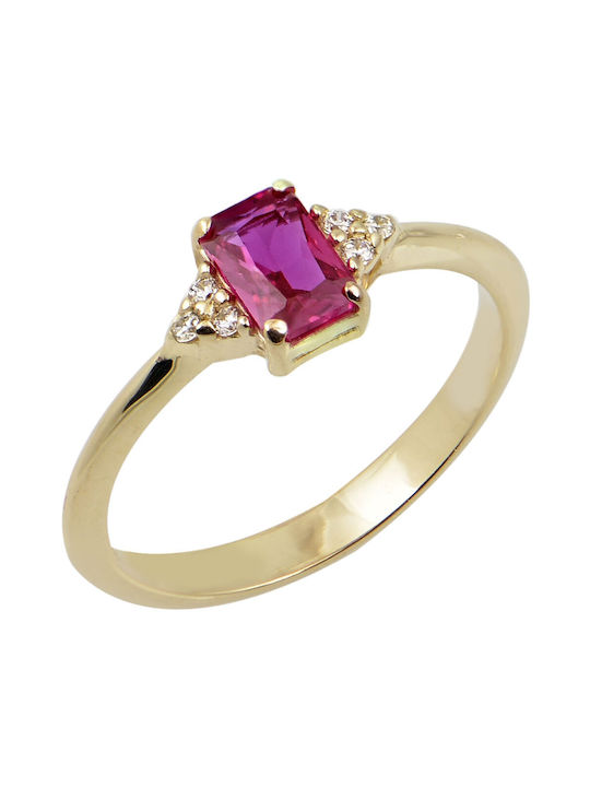 Gold Ring 14k Zircon Red 3453kk