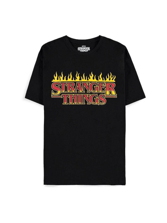 Difuzed Stranger Things - Fire T-shirt Stranger Things Μαύρο