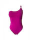 Women's One Shoulder Swimsuit Modern Ocean C_9326 Purple Back Design