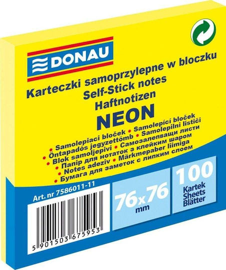 Donau Self-adhesive Notes Donau 76x76mm Neon Yellow 100 Notes