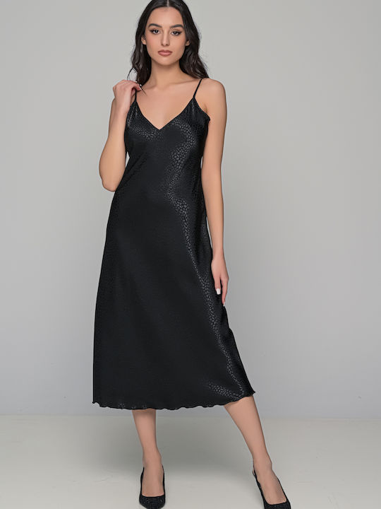 Milena by Paris Summer Satin Women's Nightdress Black