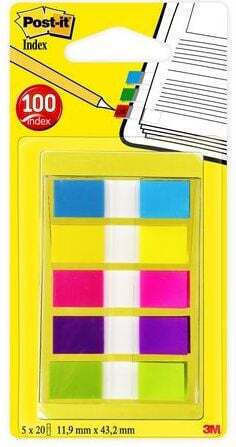 Plastic Adhesive Index Post-it Tabs 683-5cb 12 X 43 Mm Set 5 X 20 Tabs Neon Colours