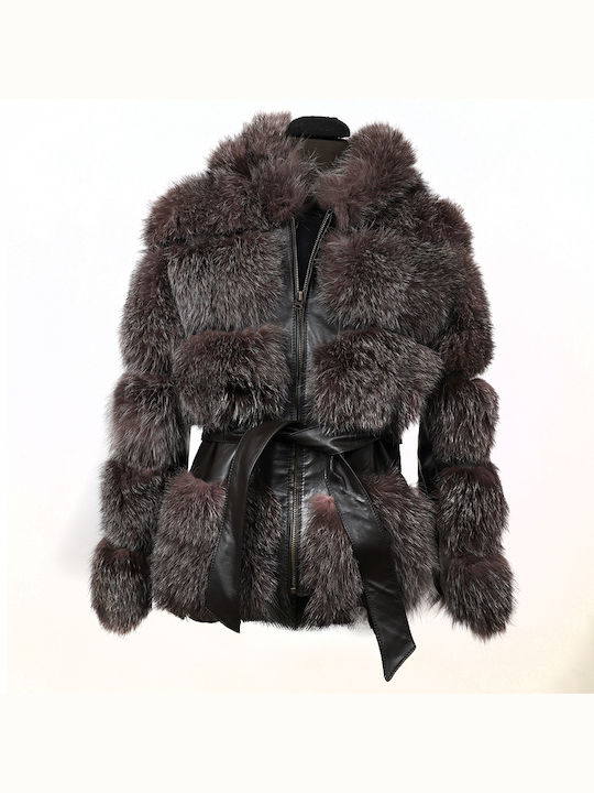 Ageridis Leather Women's Long Fur Brown