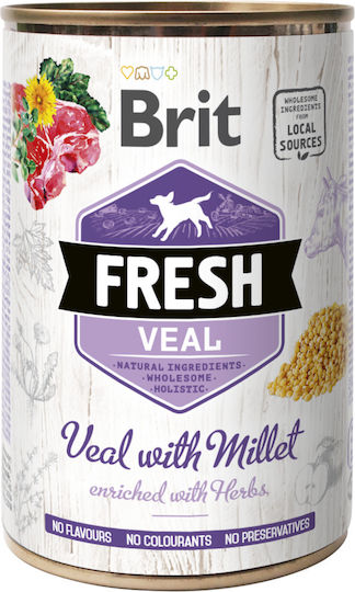 Brit Fresh Wet Dog Food in Cans with Meat, Calf and Turkey 400g
