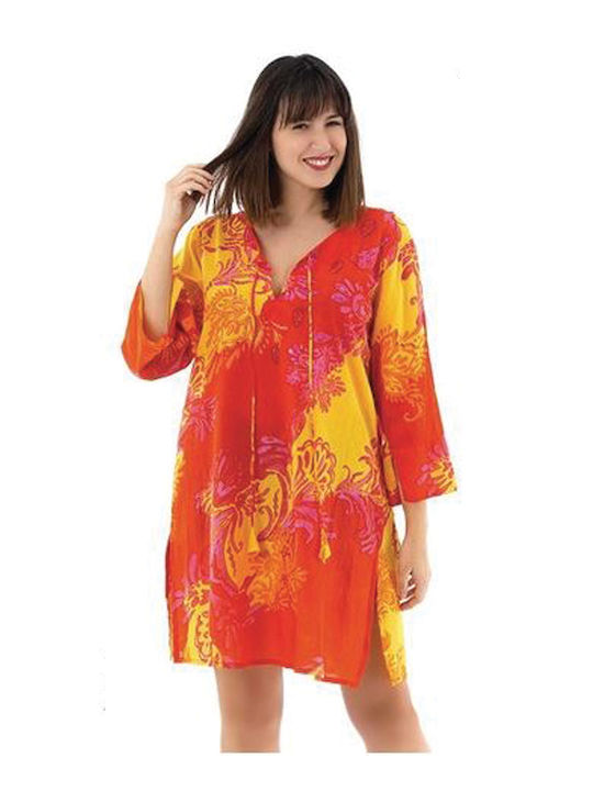 Damen Strandkleid Kaftan Mehrfarbig Kurz Agathoniki 100% Baumwolle