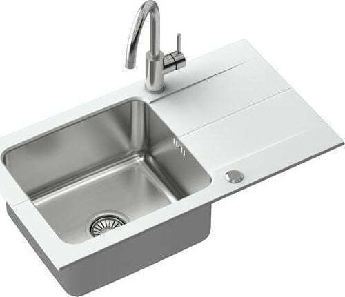 Steiner Edward 111 Drop-In Spüle aus Verbundgranulat mit Wasserhahn B78xT44cm Weiß