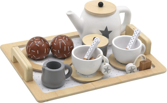 Children's Wooden Tea Set Zola Montessori Role Play Accessories Included Cream Brown