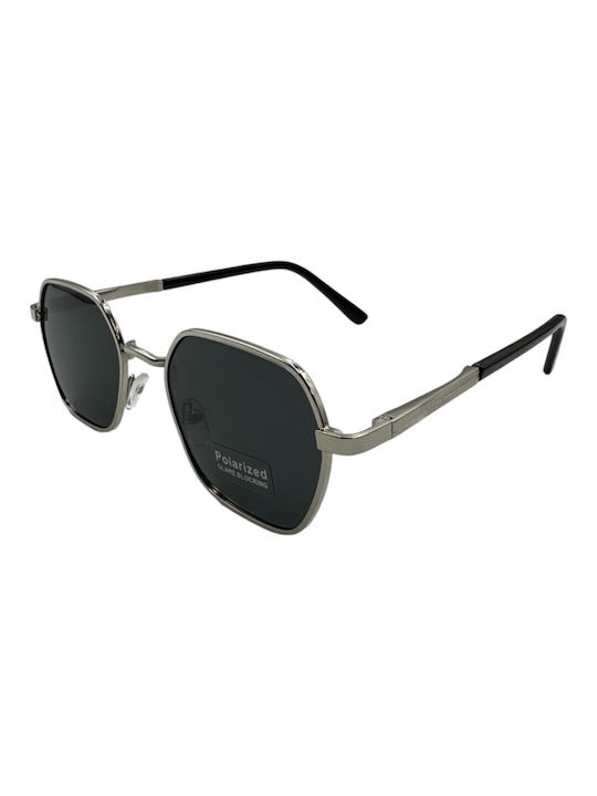 V-store Sunglasses with Silver Metal Frame and Black Polarized Mirror Lens POL8340SILVER