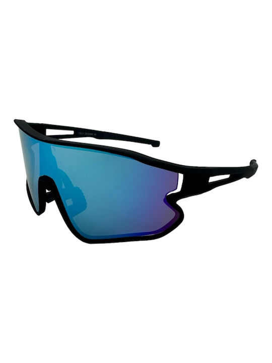 V-store Sunglasses with Black Plastic Frame and Blue Mirror Lens 9802-01