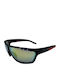 V-store Men's Sunglasses with Black Plastic Frame and Green Mirror Lens 130-03
