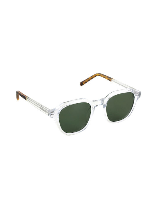 Moken Unisex Sonnenbrille mit Transparent Kunststoff Gestell und Grün Polarisiert Linse MKNF03-CRST-TORT-GRN