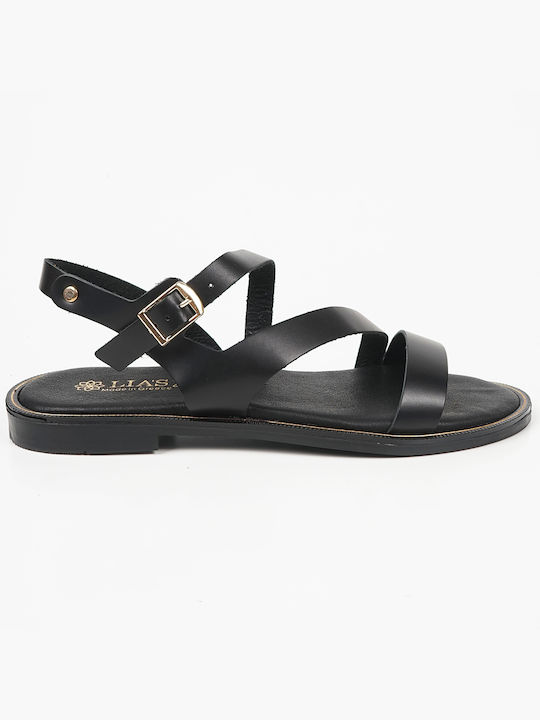 Leather Sandals with Gold Detail Black 15110