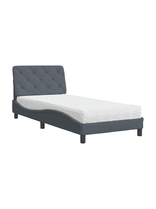 Κρεβάτι Μονό Επενδυμένο με Ύφασμα Σκούρο Γκρι με Τάβλες για Στρώμα 90x200cm