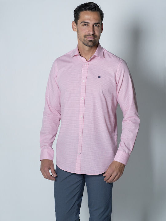 Dors Men's Shirt Cotton Checked Pink