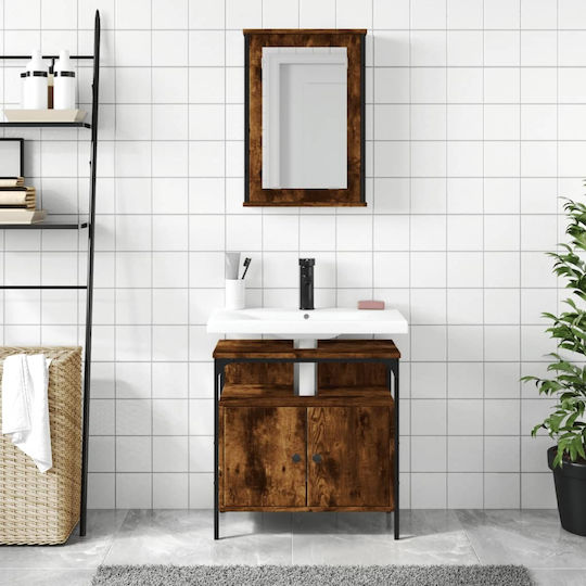 vidaXL Πάγκος με Νιπτήρα & Καθρέπτη Μ42xΒ12xΥ60cm Καπνιστή Δρυς
