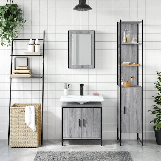 vidaXL Πάγκος με Νιπτήρα, Καθρέπτη & Στήλη Μ42xΒ12xΥ60cm Γκρι