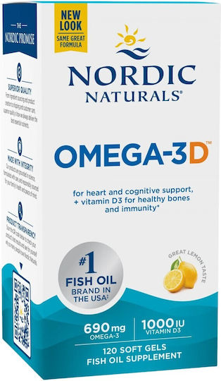 Nordic Naturals Omega-3D Ιχθυέλαιο 690mg 120 μαλακές κάψουλες με γεύση Λεμόνι