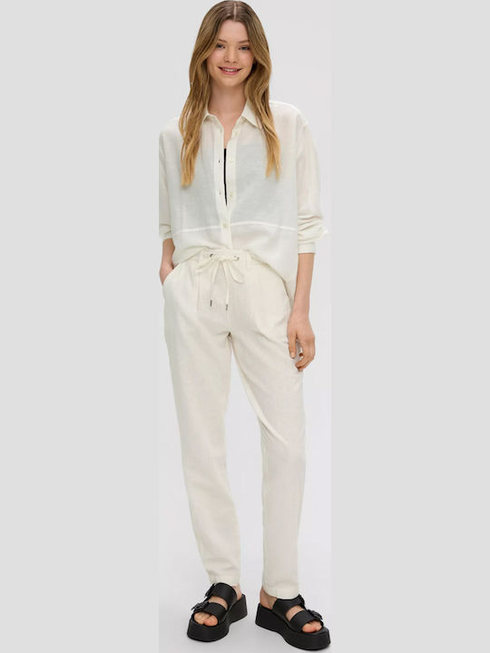s.Oliver Women's Fabric Trousers Ecru