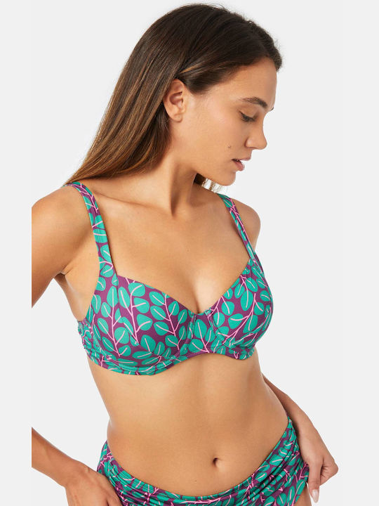 Women's Bikini Top Underwire Minerva Brazilia Purple Green Leaves