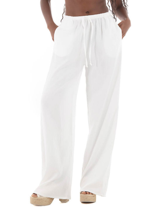 Collectiva Noir Pants Γυναικείο Υφασμάτινο Παντελόνι White
