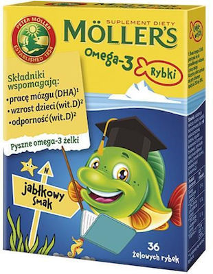 Moller's Omega-3 Potrivit pentru copii 36 bomboane de jeleu Măr