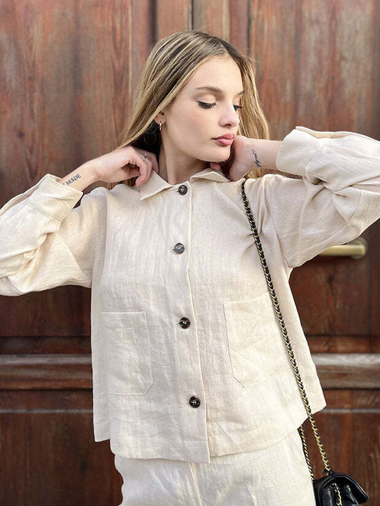 Marella Women's Linen Long Sleeve Shirt BEIGE