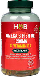 Holland & Barrett Omega 3 Fish Oil & Vitamin D3 Fischöl 1200mg 120 Mützen