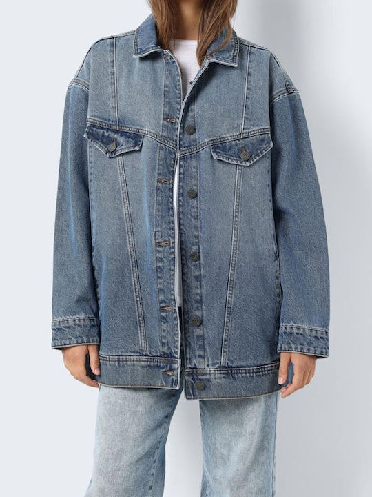 Noisy May Women's Long Jean Jacket for Spring or Autumn Blue