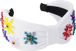 Headband White Colored Flowers Polyester