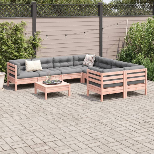 Garten- und Outdoor-Möbelsets Wohnzimmer Typsatz 9 Stück Massiv Pseudo-Tschuga Eiche mit Kissen