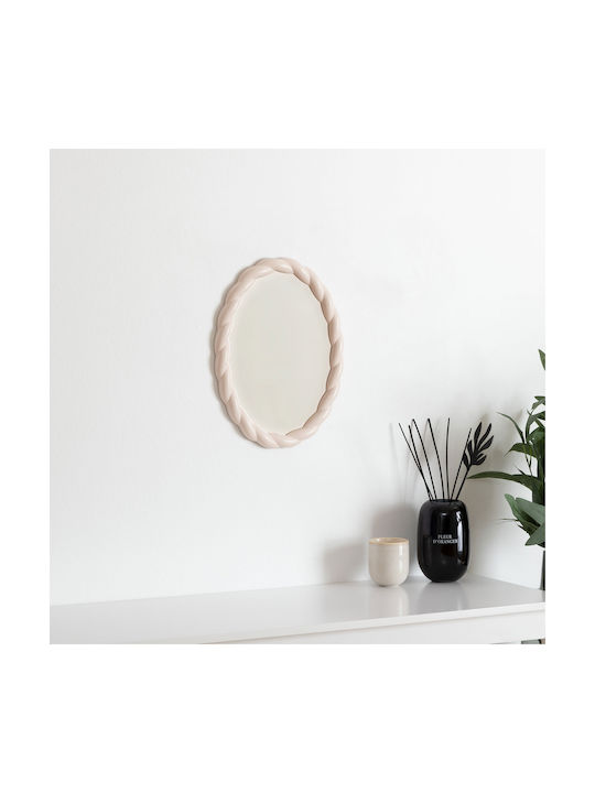 Decorativ Oglindă de Perete Ovală cu Bej Ramă din Plastic 38x28cm 1buc