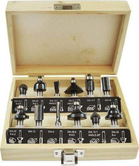 AWTools Σετ Φρέζες Καρβιδίου για Ξύλο 8mm με Ρουλεμάν 12τμχ