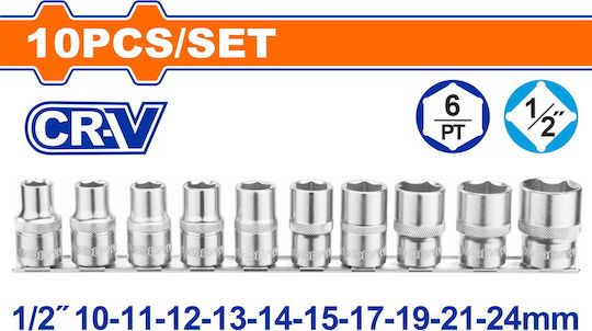 Wadfow Nüsse Sechskant mit Vierkant-Antrieb 1/2" Set 10Stück