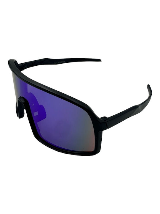 V-store Sunglasses with Black Plastic Frame and Purple Mirror Lens 9810-02